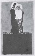 Two men standing on a pedestal 1909, Egon Schiele